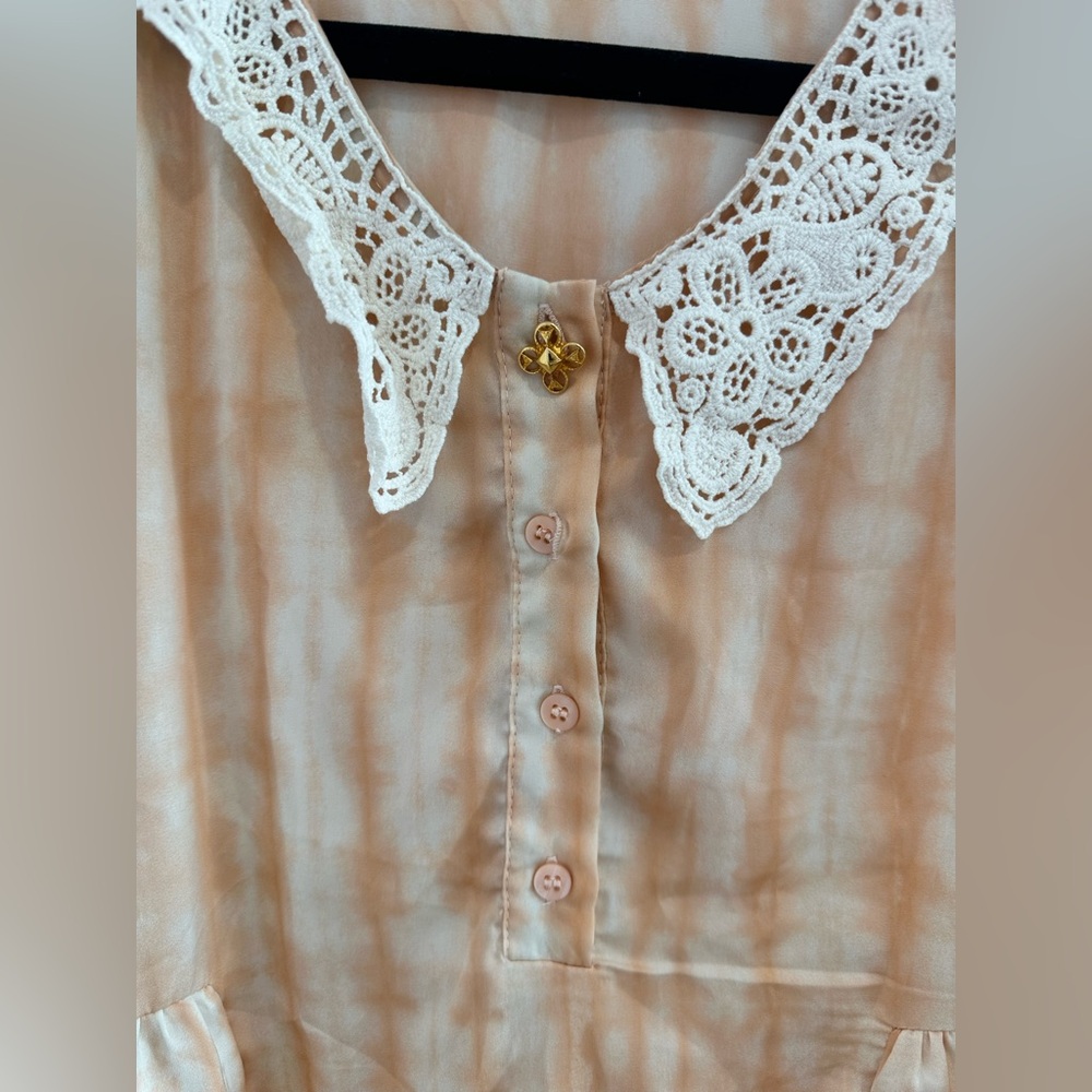FARM RIO, Orange and White tie die, Peplum Blouse with Peter Pan Collar, Size G - Picture 3 of 8